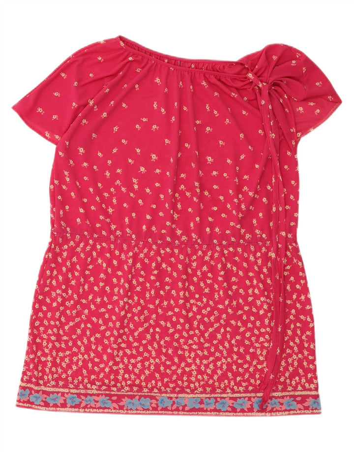 Robe tunique femme vintage EU 42 Grand polyester floral rose