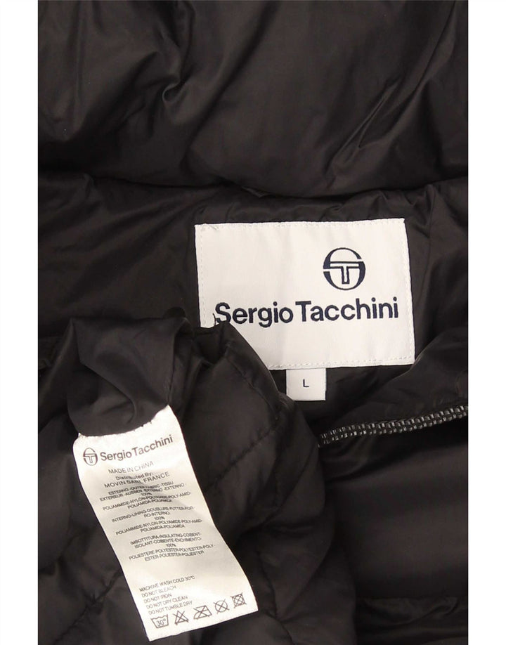 Sergio Tacchini Veste matelassée à capuche pour homme UK 40 Large Noir Nylon