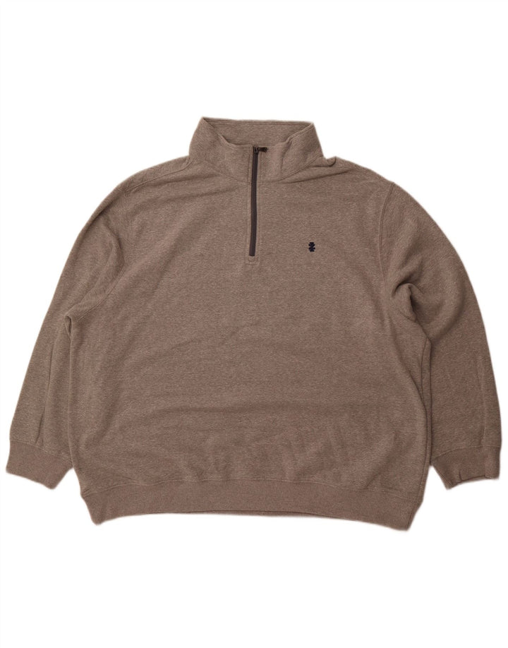 IZOD Sweat-shirt col zippé pour homme 2XL Gris Coton