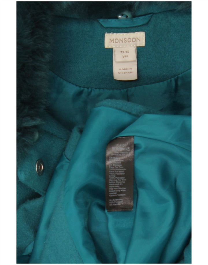 Monsoon Pardessus Fille 12-13 Ans Turquoise Polyester