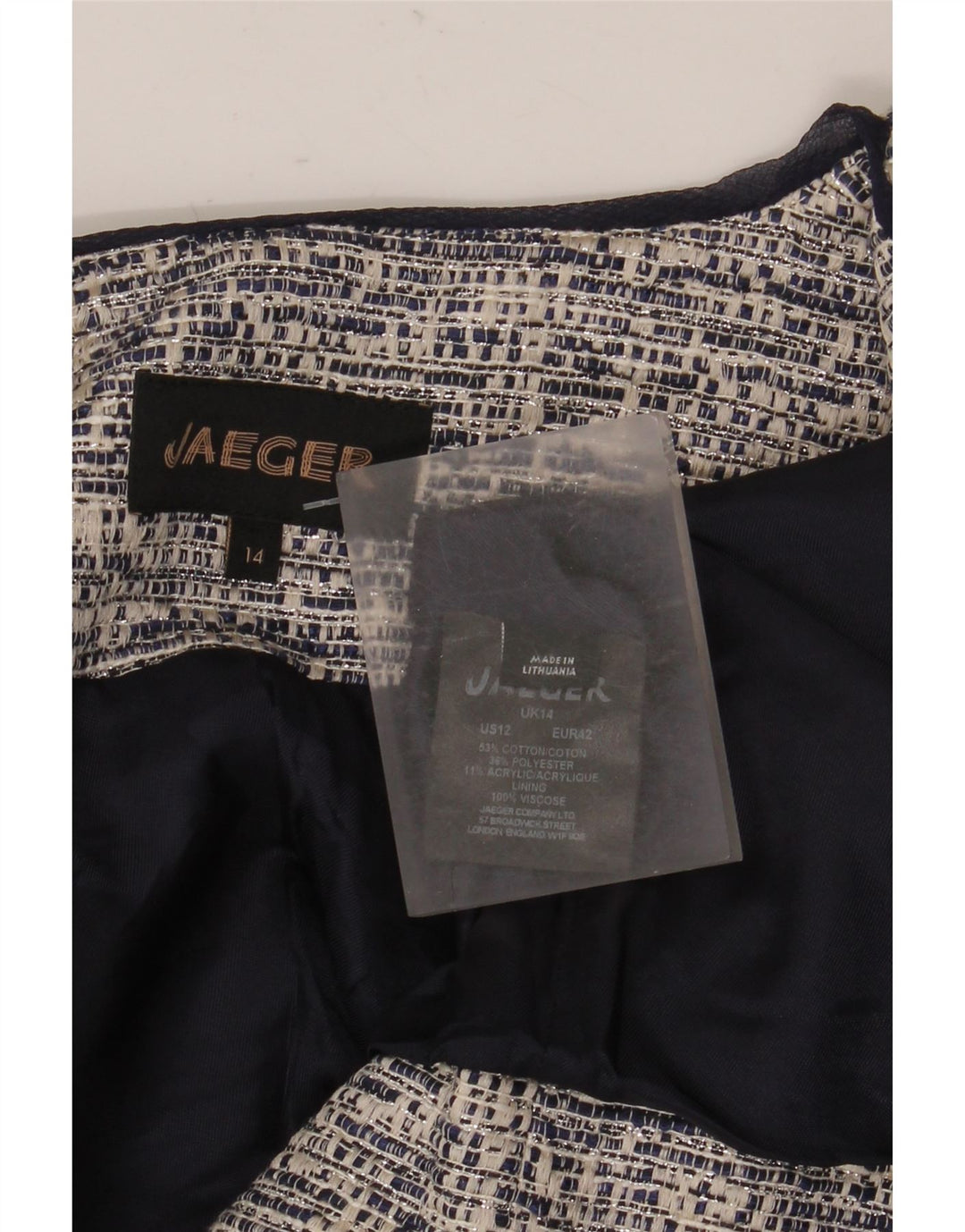 Jaeger Veste blazer courte ouverte pour femme UK 14 Grand coton gris