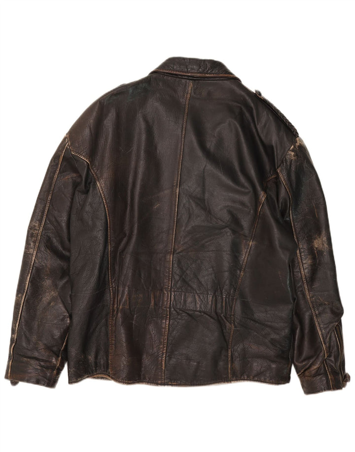 American Basics Veste de motard en cuir pour homme UK 40 Large Marron