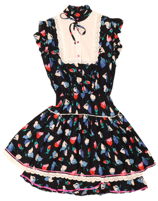 Robe de thé femme vintage UK 12 Medium Black Floral