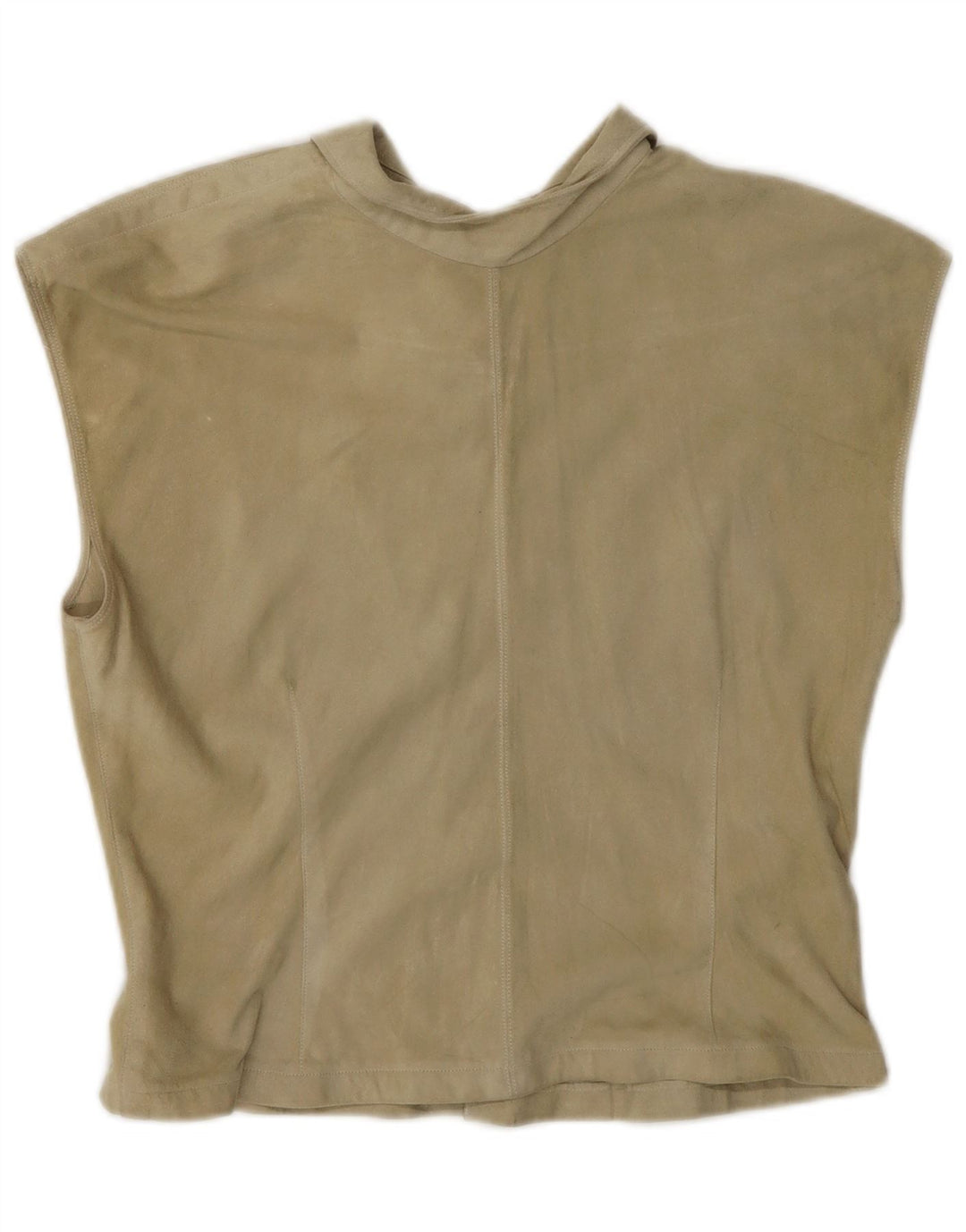 vintage Femme Suède Blouse Top UK 10 Petit Beige