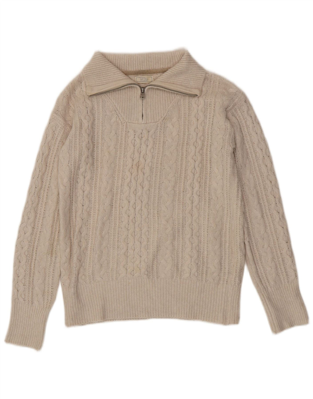 FAT FACE Pull à col zippé pour femme UK 14 Medium Off White Nylon