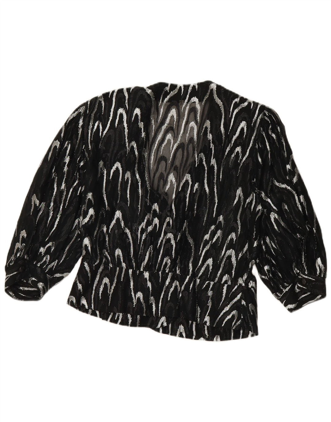 VINTAGE Womens Abstract Pattern 3/4 Sleeve Shirt Blouse EU 40 Medium Black