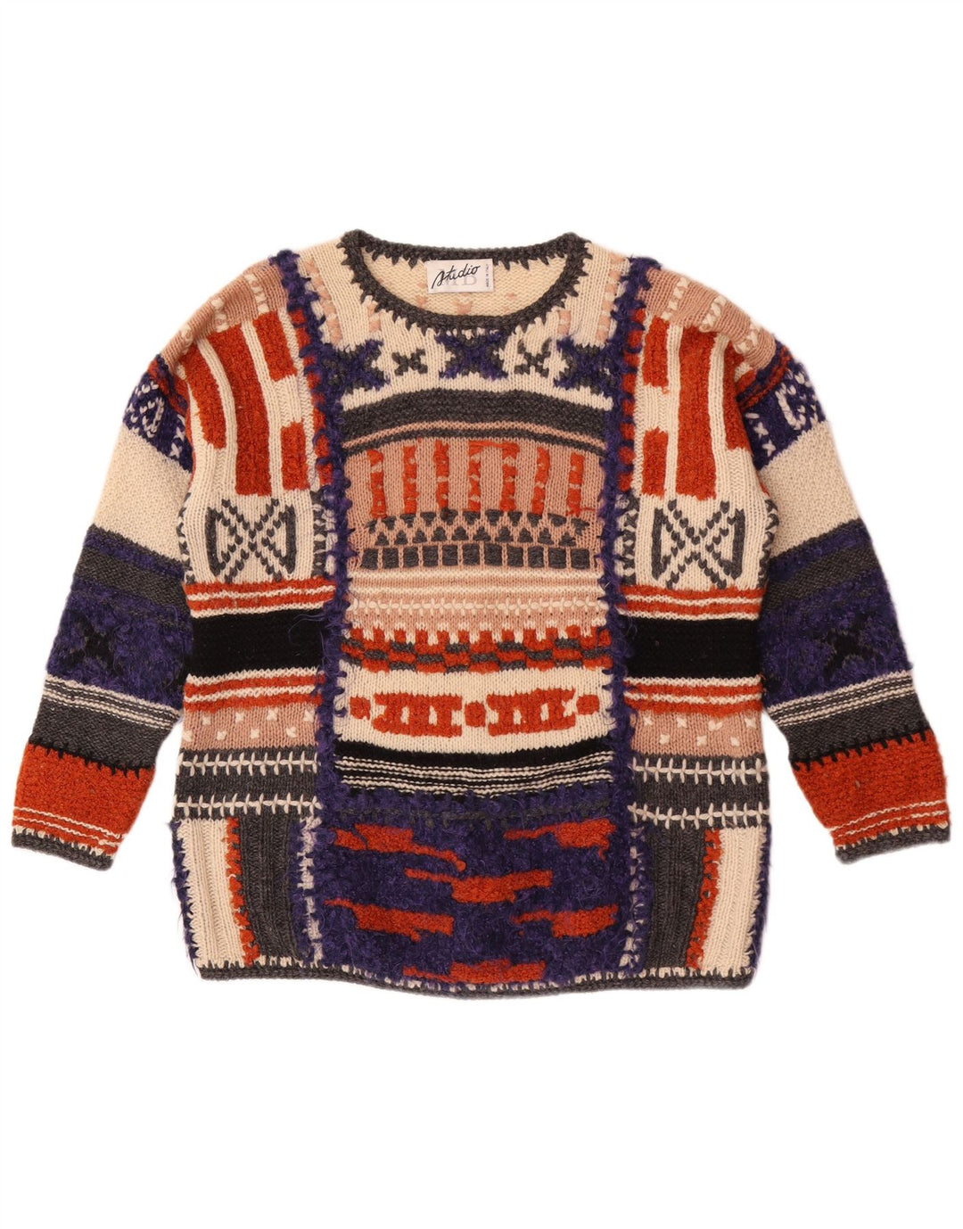 Studio MB Pull ras du cou pour femme UK 14 Grand multicolore rétro