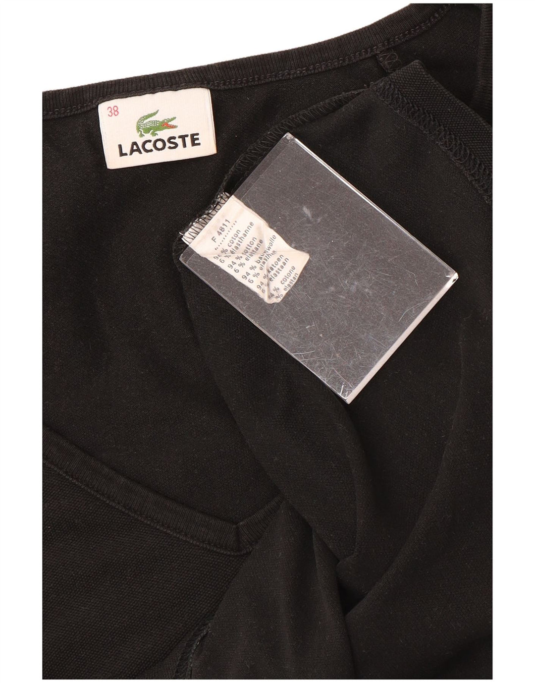 LACOSTE T-Shirt Femme Top Taille 38 Moyen Noir Coton