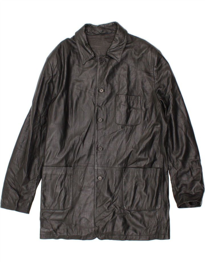 VINTAGE Manteau en Cuir Homme IT 56 3XL Cuir Noir