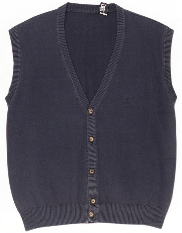 Trussardi Pull cardigan sans manches pour homme XL Bleu marine Coton