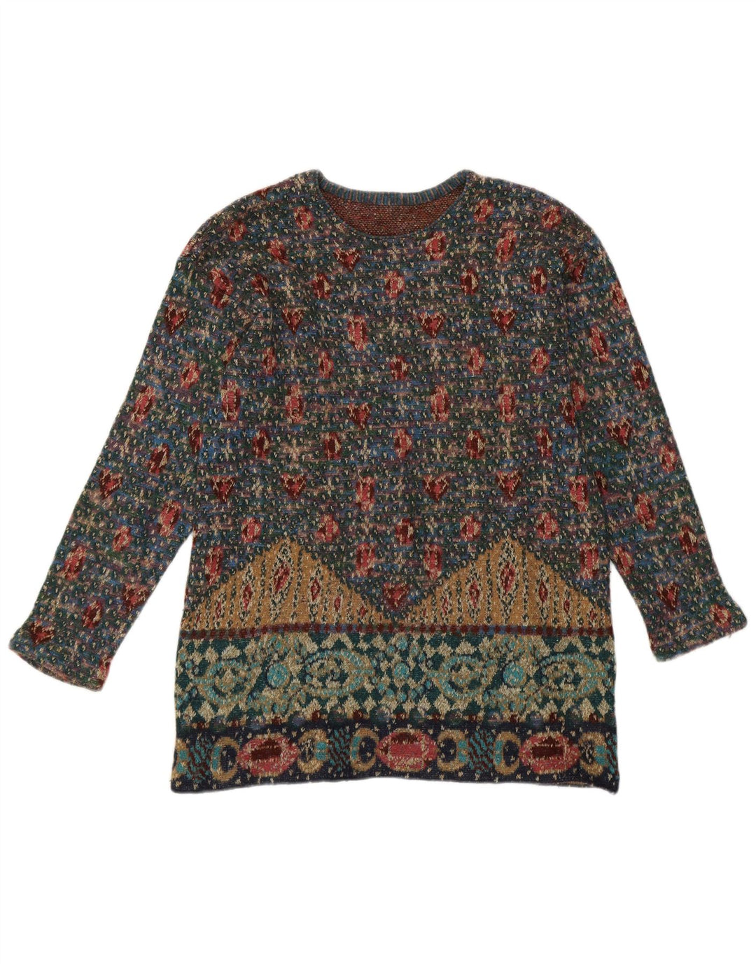 vintage Womens Crew Neck Jumper Pull UK 14 Moyen Multicolore