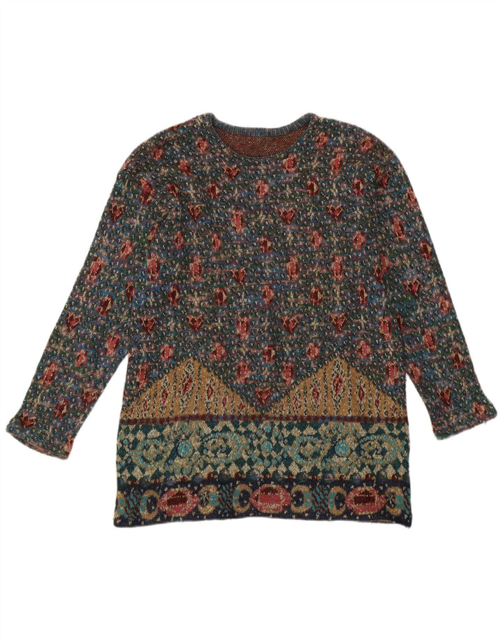 vintage Womens Crew Neck Jumper Pull UK 14 Moyen Multicolore