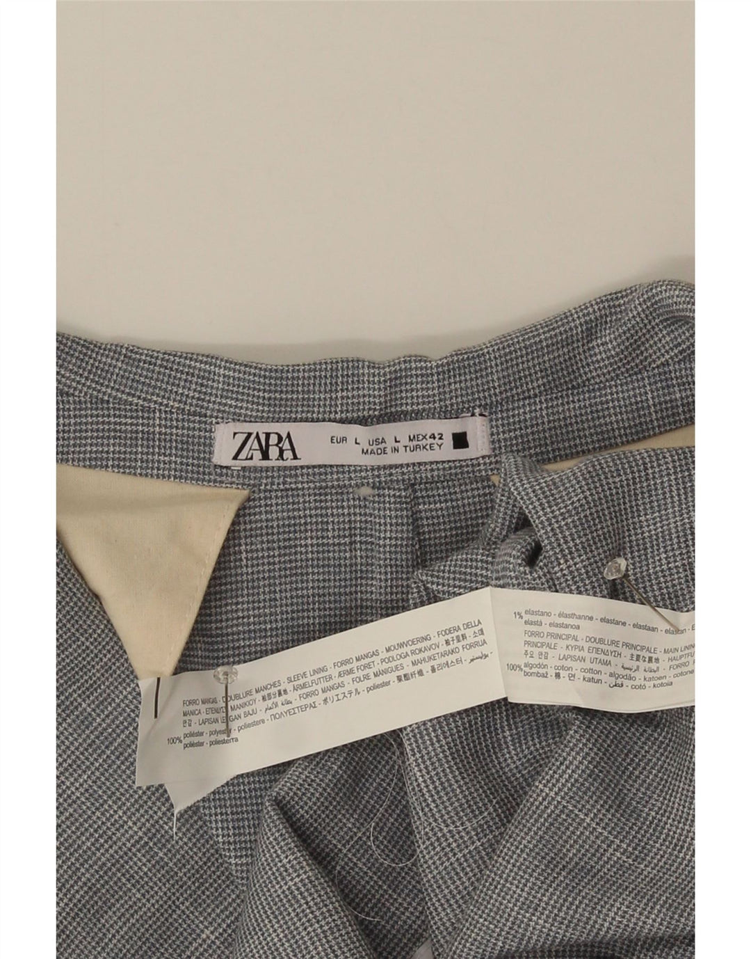 Zara Veste Blazer 2 Boutons Homme UK 40 Large Gris Pied-de-Poule Polyester