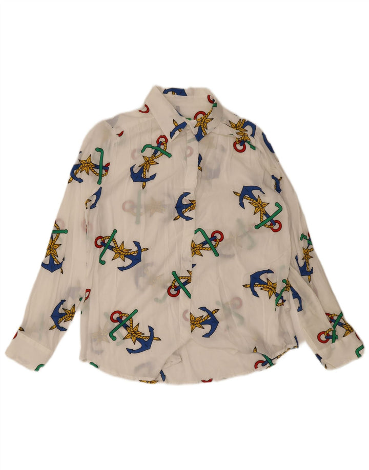 Benetton Chemise à motif abstrait pour femme UK 16 Large Blanc Modal