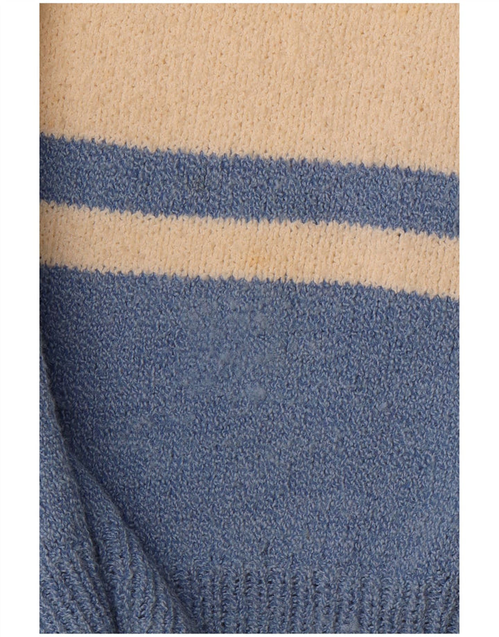 VINTAGE Pull col V pour homme Grand Bleu Colorblock