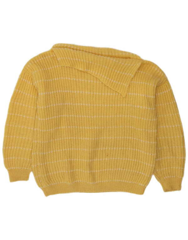 vintage Womens Roll Neck Jumper Sweater UK 16 Grand Jaune Rayé