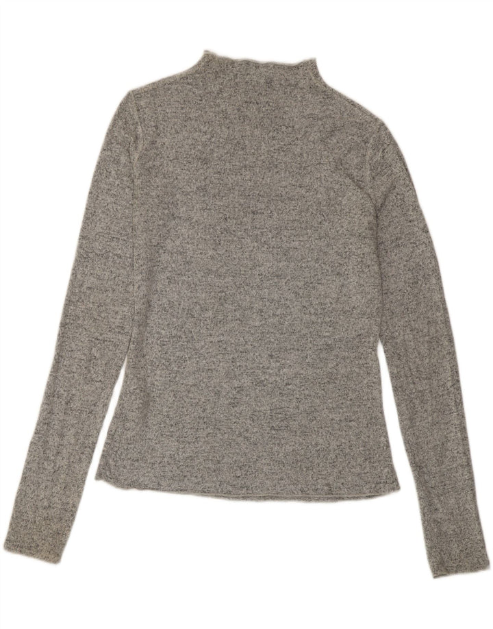Zara Femme Top Manches Longues UK 10 Petit Gris Moucheté Viscose