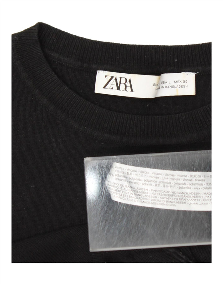 Zara Womens Crop Vest Top UK 14 Large Noir Viscose