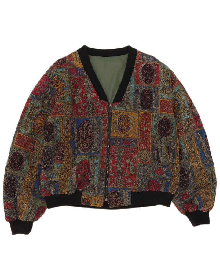vintage Womens Bomber Jacket UK 16 Grand Géométrique Multicolore