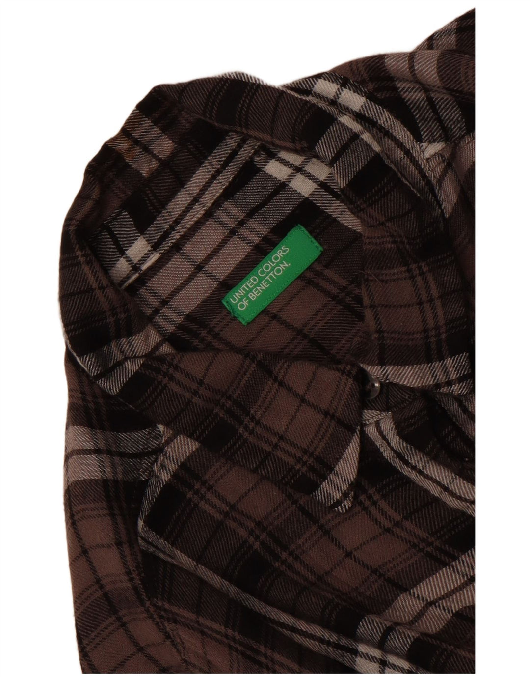 Benetton Chemise en flanelle pour femme UK 14 Grand carreaux marron