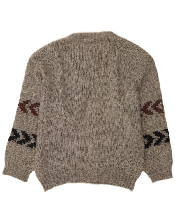 vintage Mens Crew Neck Jumper Pull Taille 40 Gris Moyen Rayé