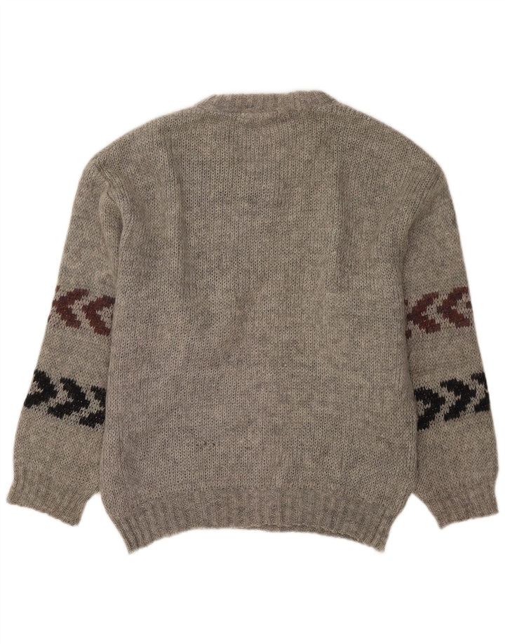 vintage Mens Crew Neck Jumper Pull Taille 40 Gris Moyen Rayé
