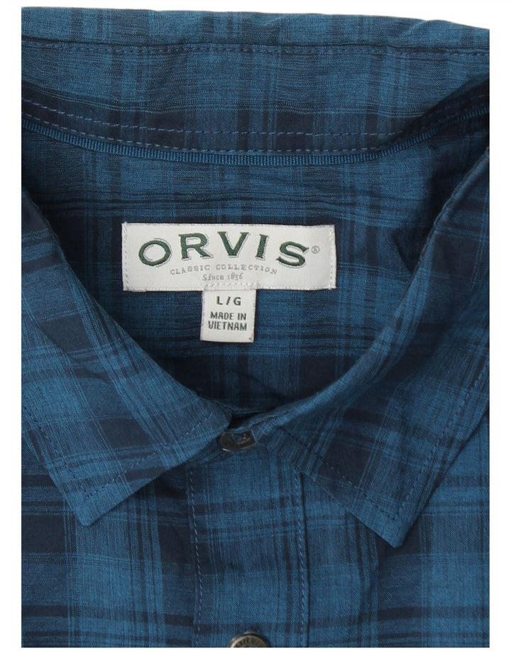 Orvis Chemise à manches courtes pour homme en polyester à grands carreaux bleus