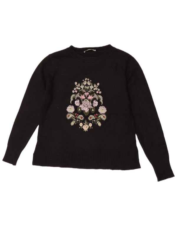 Oasis Pull col bateau pour femme UK 12 Medium Noir Floral Viscose