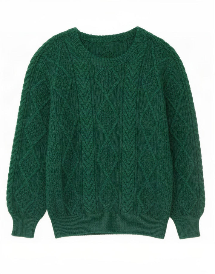 vintage Mens Crew Neck Jumper Pull Vert Moyen
