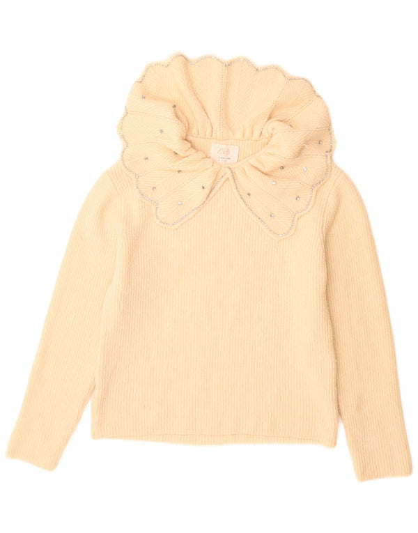 Zara Pull à col polo pour fille 13-14 ans Blanc cassé Polyester