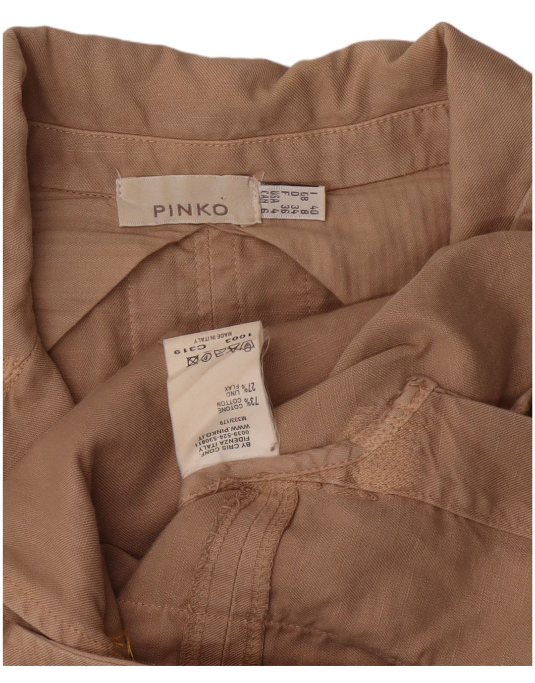 PINKO Veste Blazer 2 Boutons Femme UK 8 Petit Coton Beige
