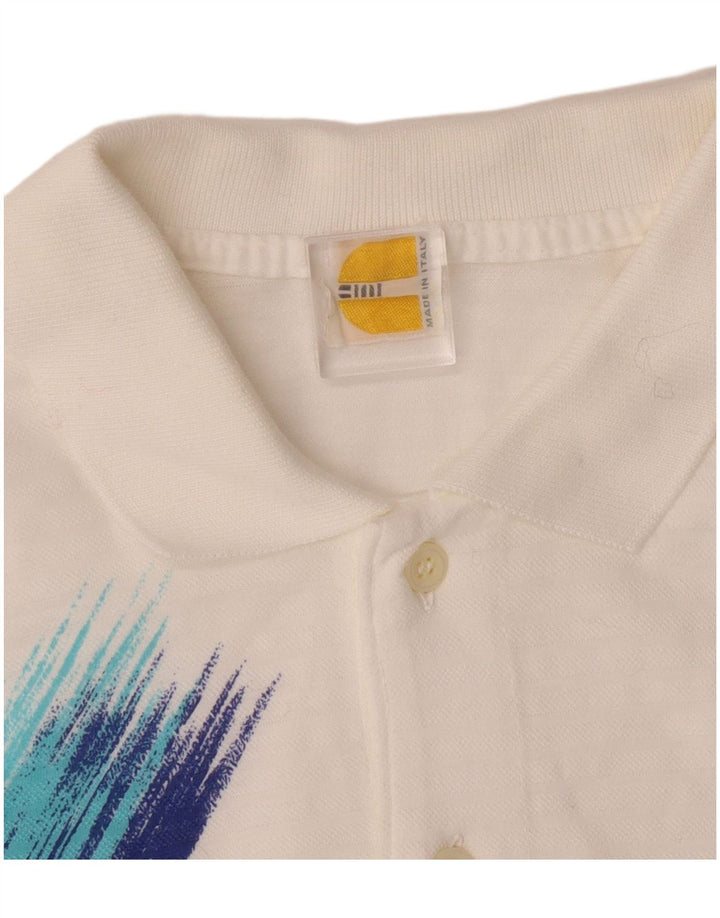 VINTAGE Mens Polo Shirt Small White Geometric