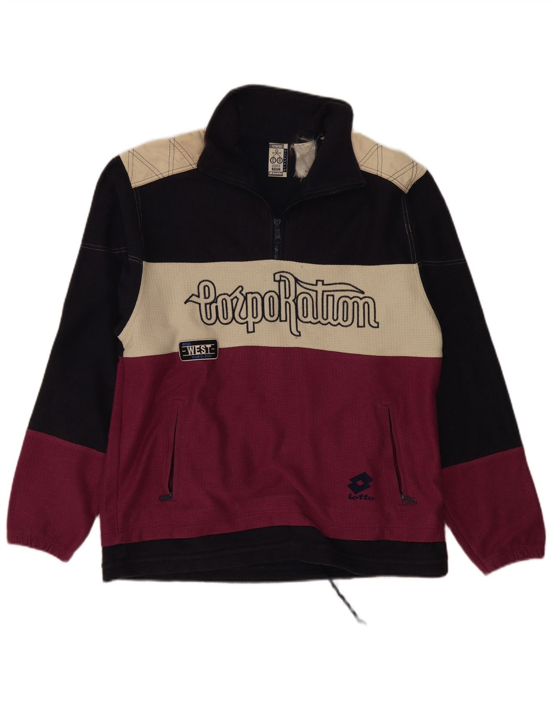 Lotto Sweat-shirt graphique à col zippé pour homme Bleu marine moyen Colourblock