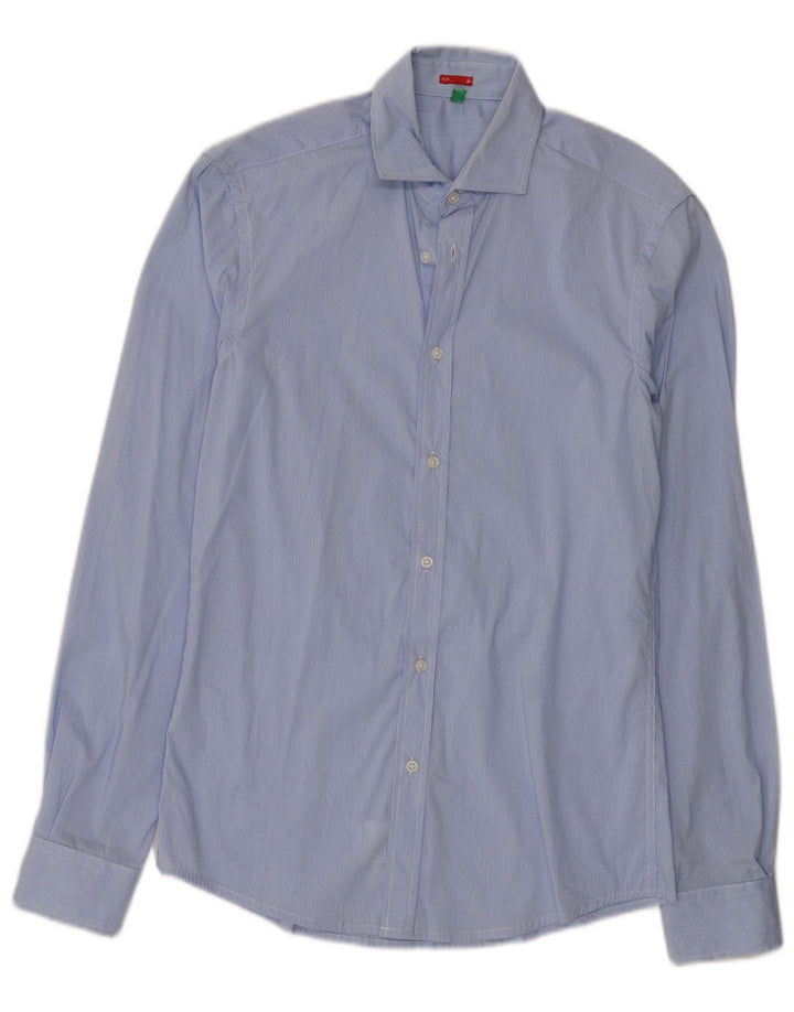 Benetton Chemise Slim En Coton À Fines Rayures Bleu Petit