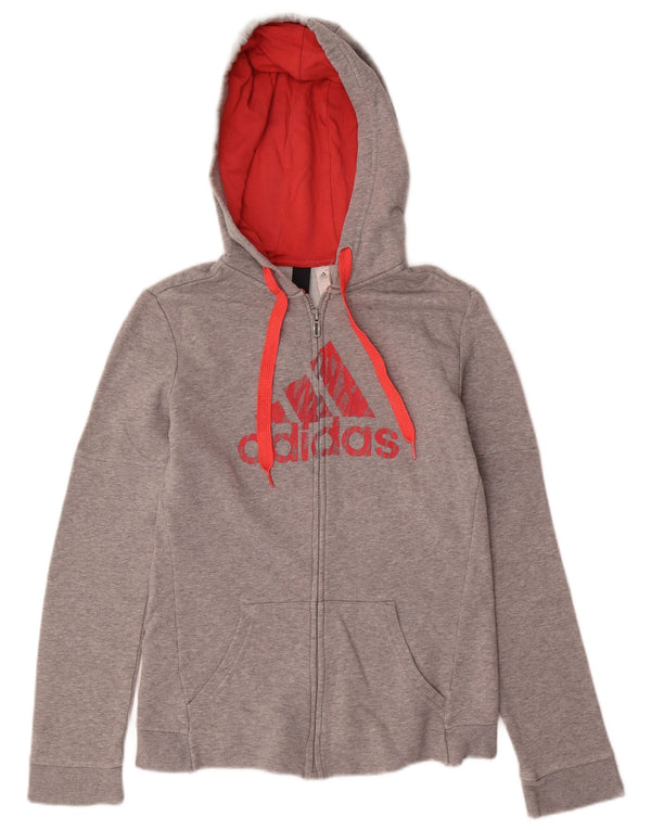 ADIDAS Pull à capuche zippé graphique pour femme UK 8/10 Petit coton gris