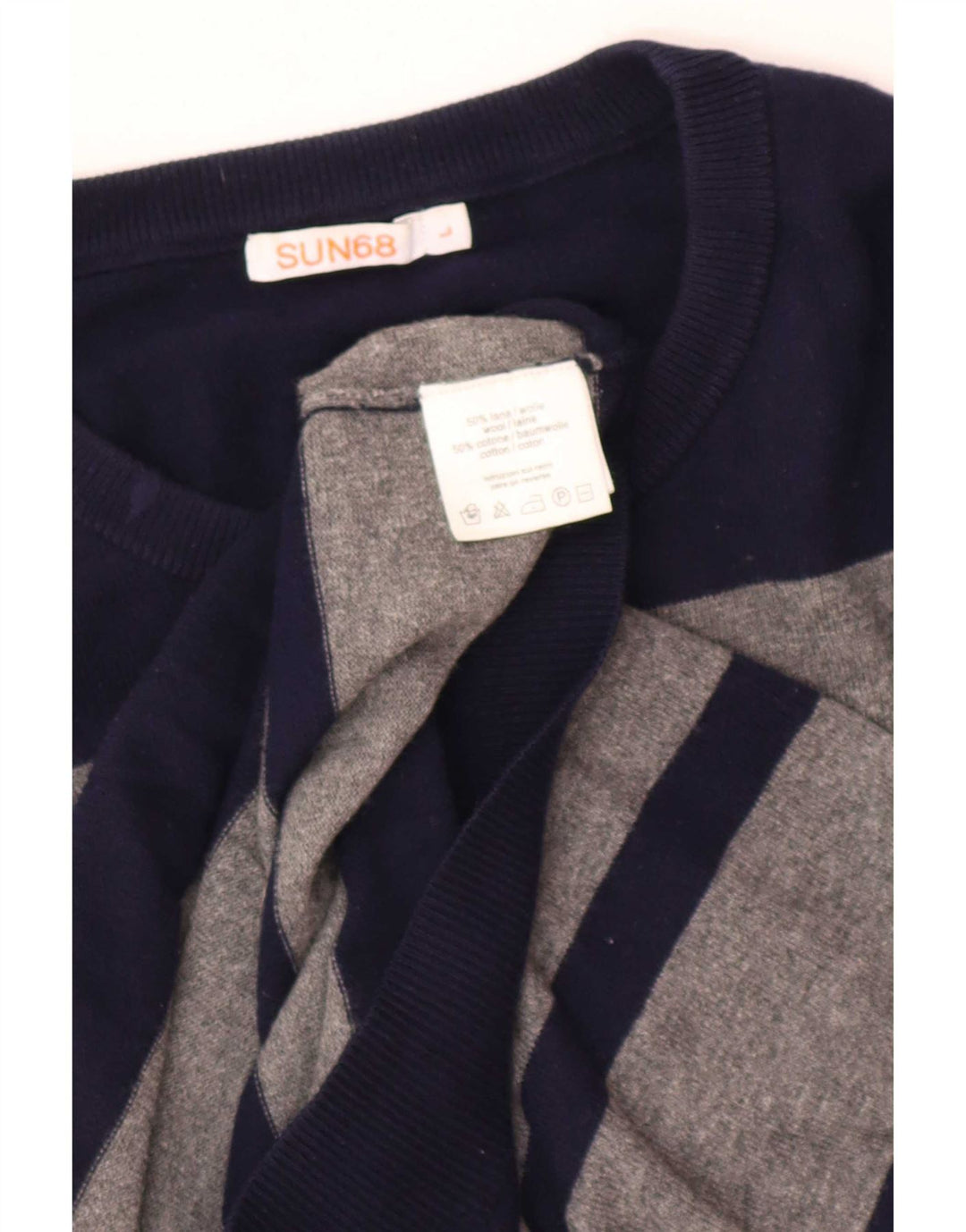 Sun68 Pull col rond pour homme en laine à rayures grises