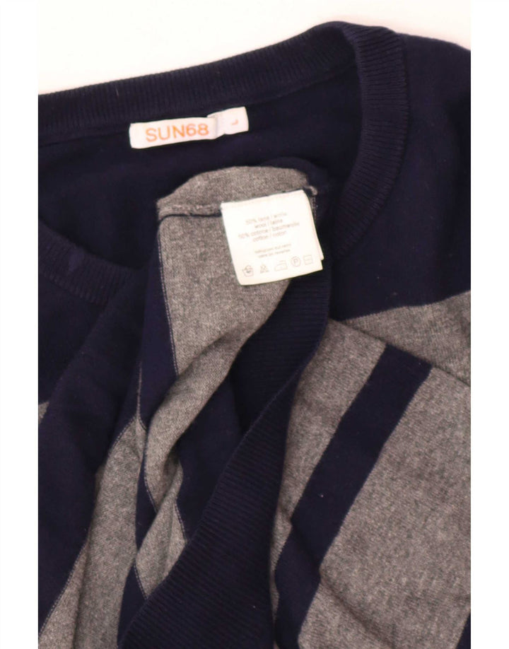 Sun68 Pull col rond pour homme en laine à rayures grises
