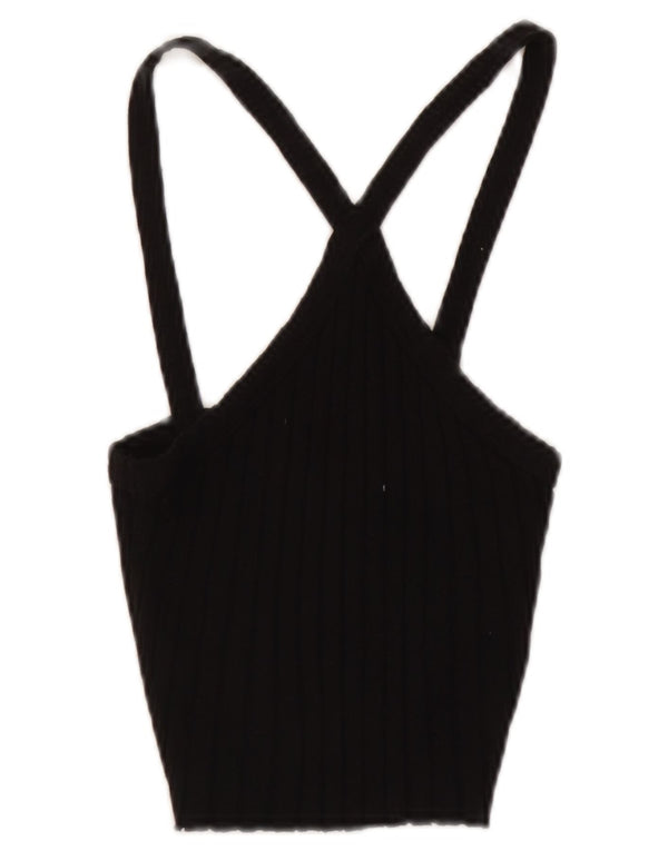 Zara Womens Crop Halter Top UK 8 Petit Noir Coton