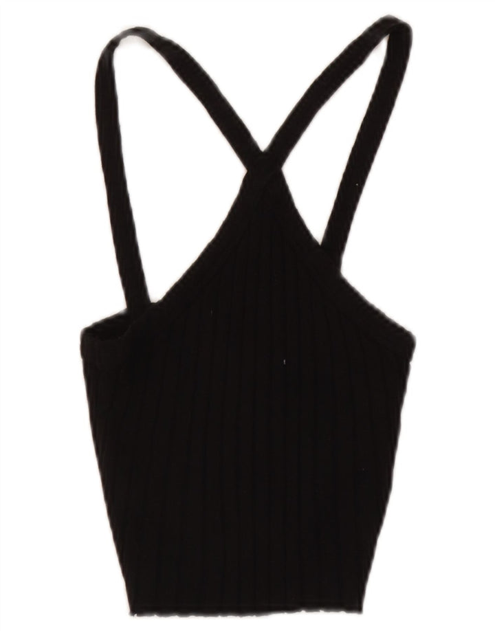 Zara Womens Crop Halter Top UK 8 Petit Noir Coton