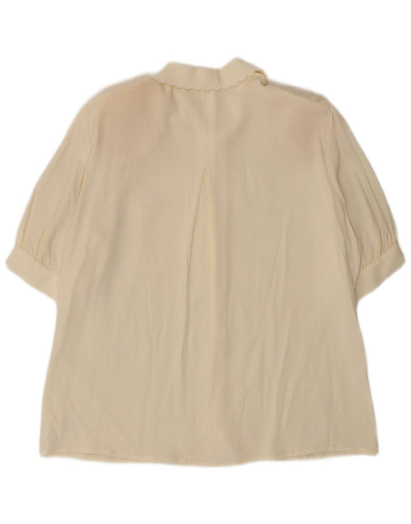vintage Femmes 3/4 Manches Chemise Blouse UK 16 Grand Blanc Cassé