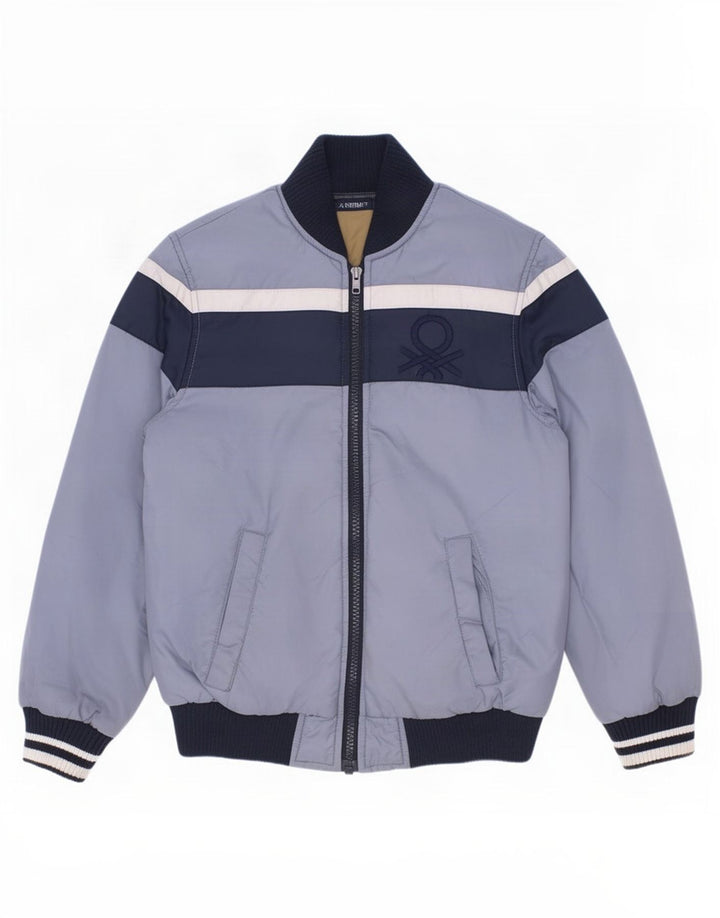Benetton Veste matelassée graphique pour garçon 7-8 ans Bleu moyen colour block