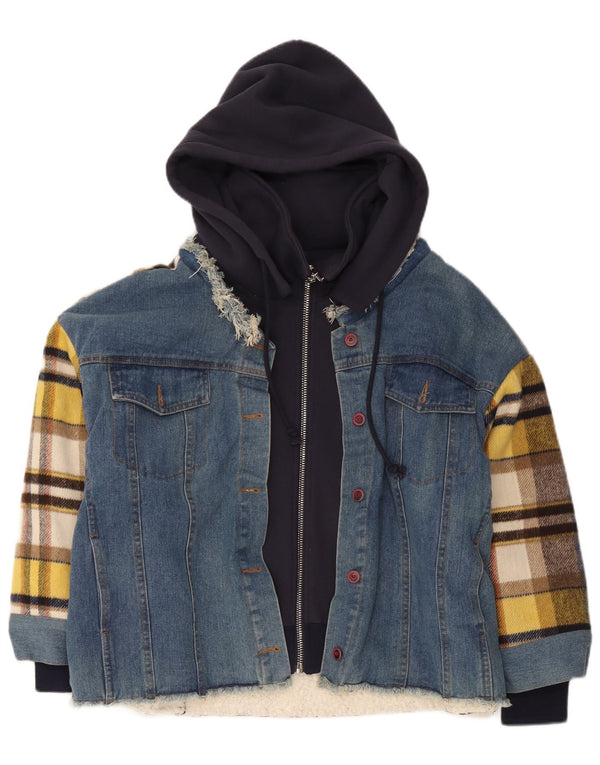 Veste Sherpa à capuche vintage pour hommes UK 42 XL Coton à carreaux bleus