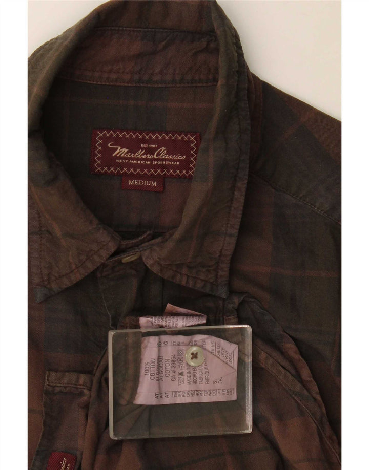 Marlboro Classics Chemise militaire pour homme en coton à carreaux marron moyen