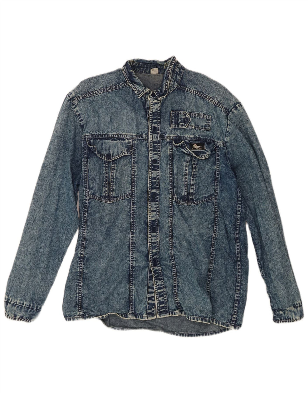 GLOBE TROTTER Mens Denim Shirt Medium Blue Cotton