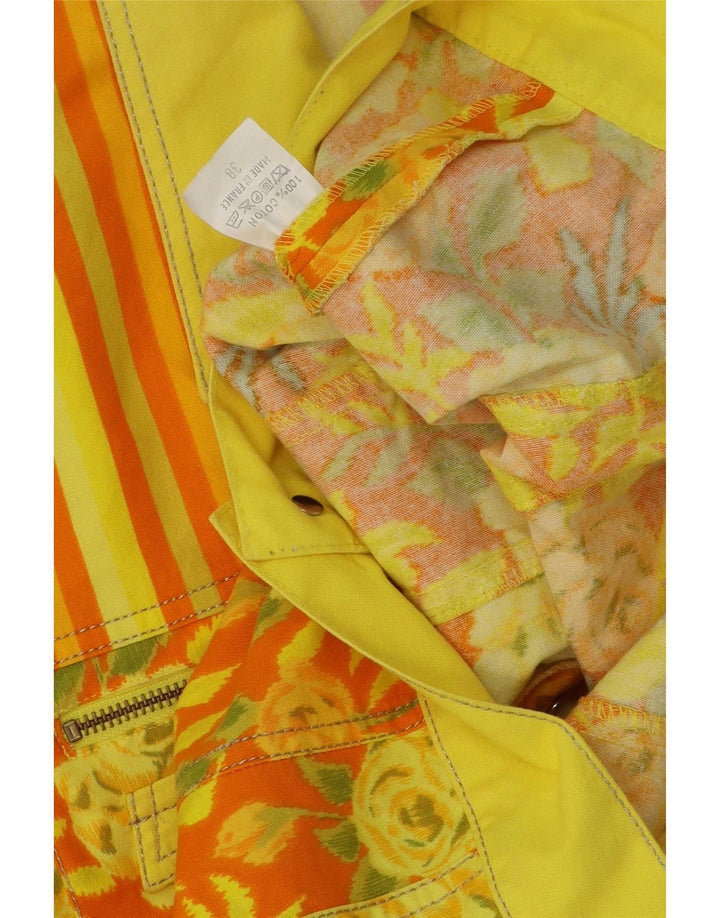vintage Womens Crop Bomber Jacket EU 38 Coton Floral Jaune Moyen