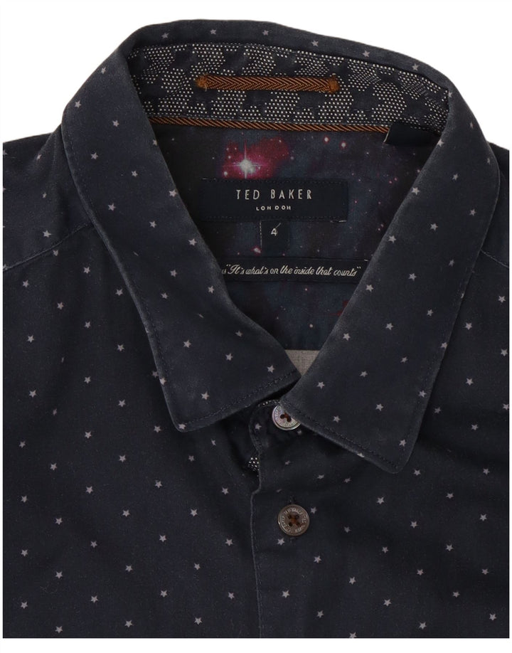 Ted Baker Chemise à motif abstrait pour homme Taille 4 Grand coton bleu marine