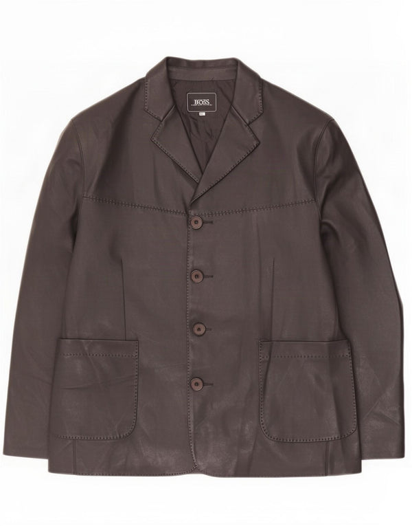 Hugo Boss Veste blazer en cuir à 4 boutons pour homme UK 44 2XL Noir