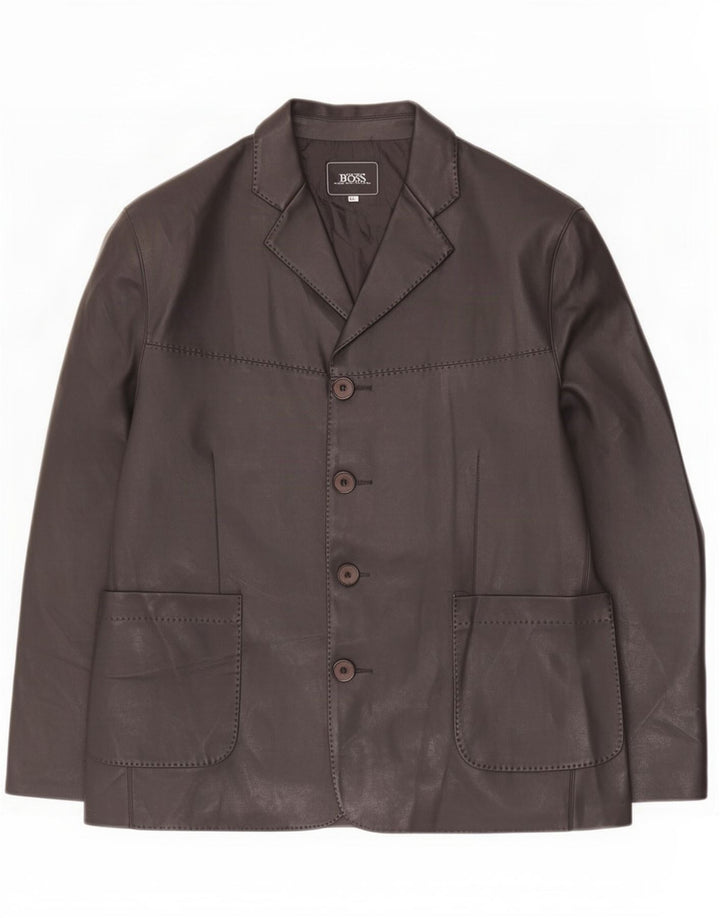 Hugo Boss Veste blazer en cuir à 4 boutons pour homme UK 44 2XL Noir