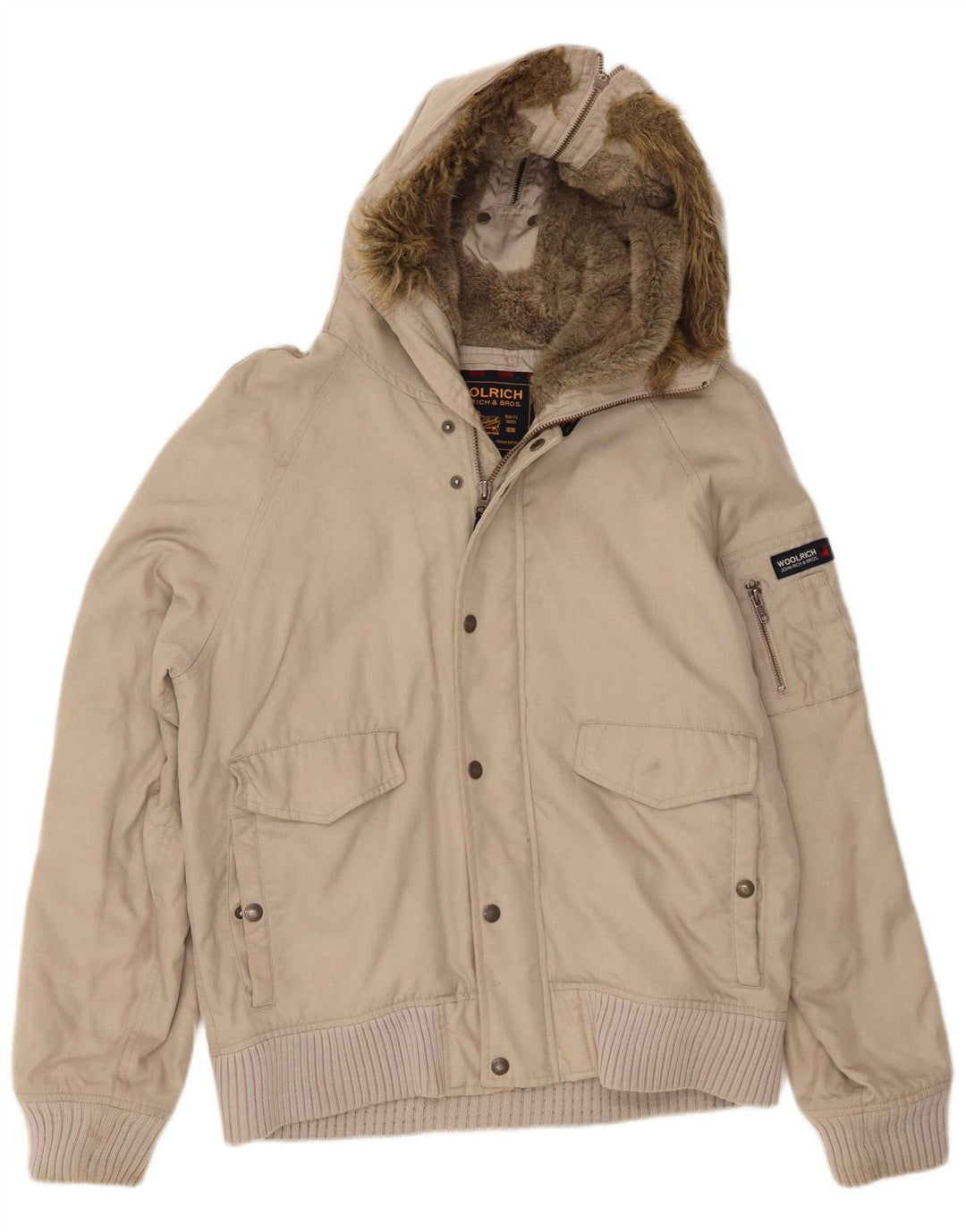 Woolrich Veste Bomber à Capuche Homme UK 38 Nylon Beige Moyen