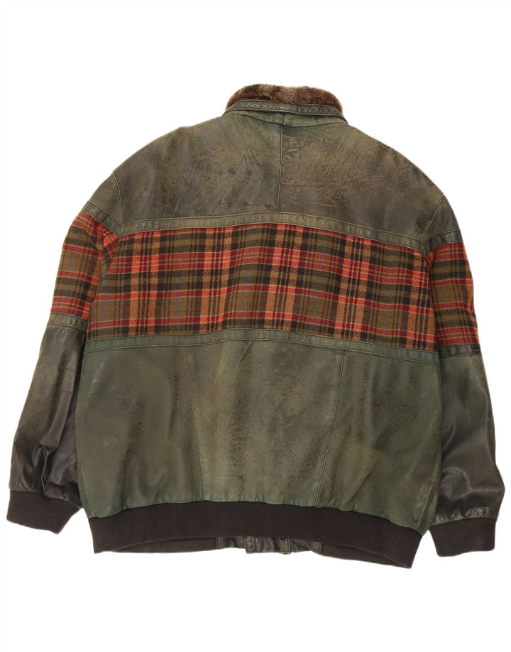 Veste en cuir homme vintage UK 46 3XL Cuir à carreaux verts
